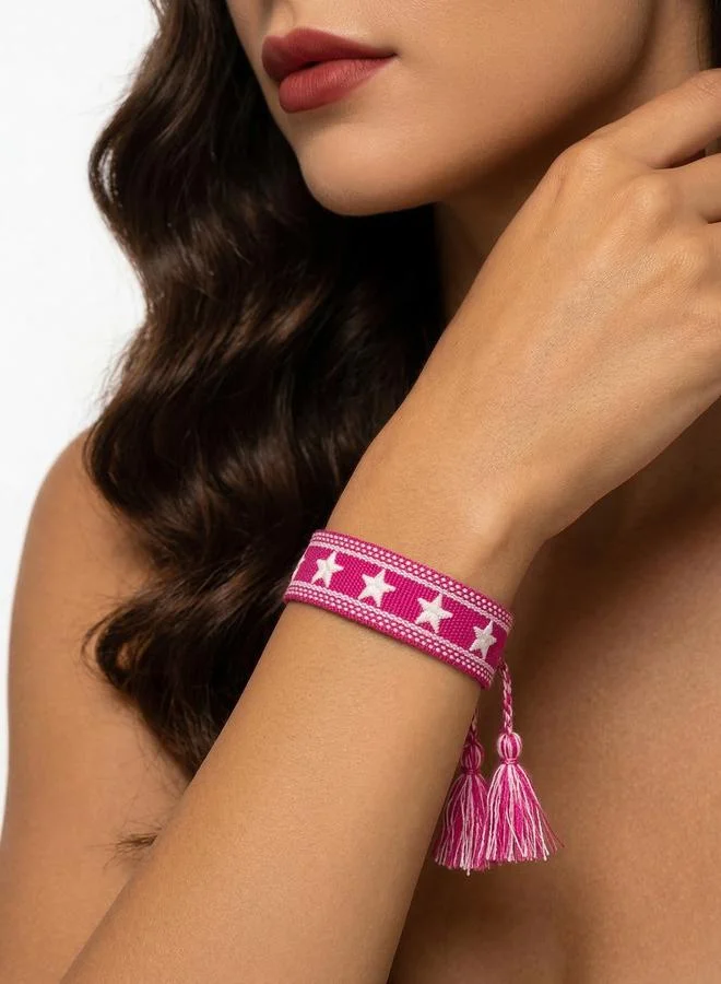 Multi-Color Star Embellished Woven Bracelet