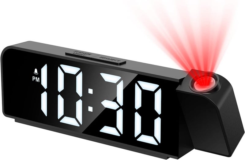 Ankilo Projection Alarm Clock, 7.9" Large LED Display Alarm Clock with 180° Projection on Ceiling Wall with 4 Level Dimming, USB Charging,12/24H, Snooze, Battery Backup, Projector Clock for Bedroom - Image 1