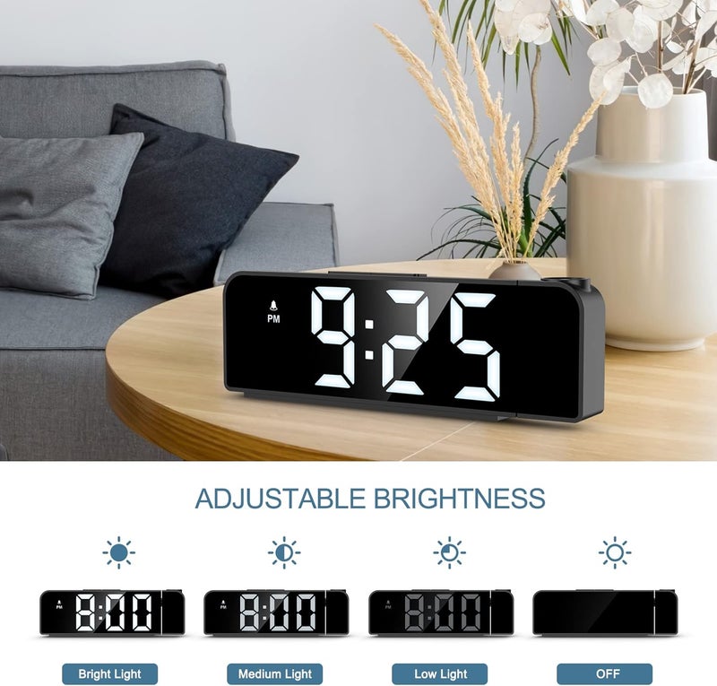 Ankilo Projection Alarm Clock, 7.9" Large LED Display Alarm Clock with 180° Projection on Ceiling Wall with 4 Level Dimming, USB Charging,12/24H, Snooze, Battery Backup, Projector Clock for Bedroom - Image 4