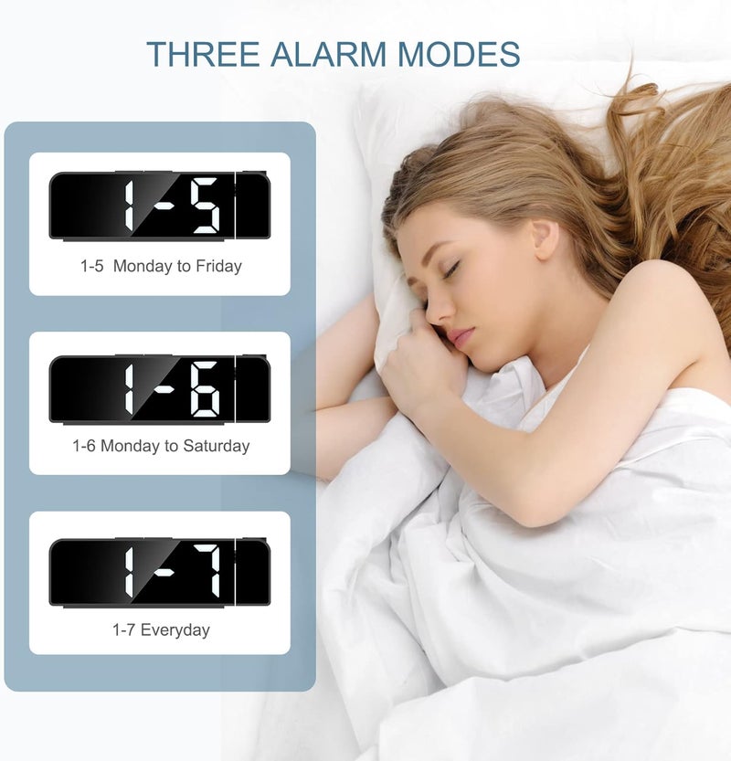 Ankilo Projection Alarm Clock, 7.9" Large LED Display Alarm Clock with 180° Projection on Ceiling Wall with 4 Level Dimming, USB Charging,12/24H, Snooze, Battery Backup, Projector Clock for Bedroom - Image 5