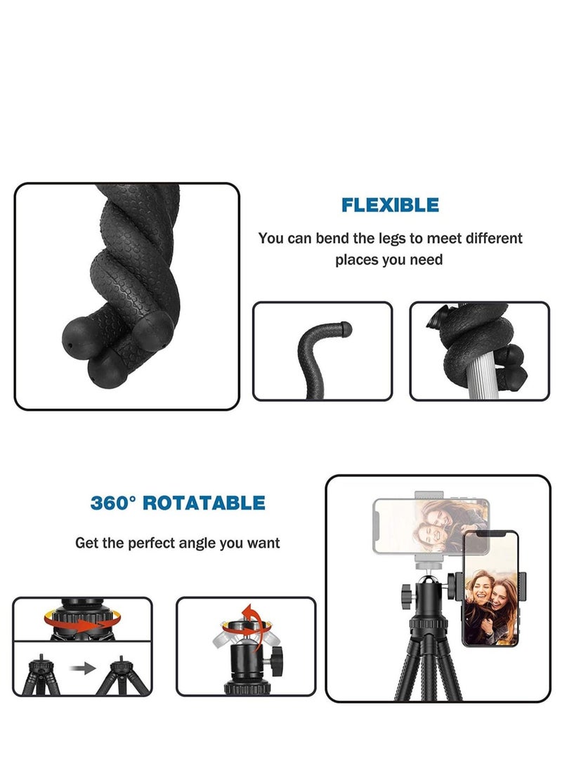 Phone Tripod, Flexible Cell Phone Tripod Adjustable Camera Stand Holder with Wireless Remote and Universal Clip 360° Rotating Mini Tripod Stand for iPhone, Samsung Android Phone, Sports Camera GoPro