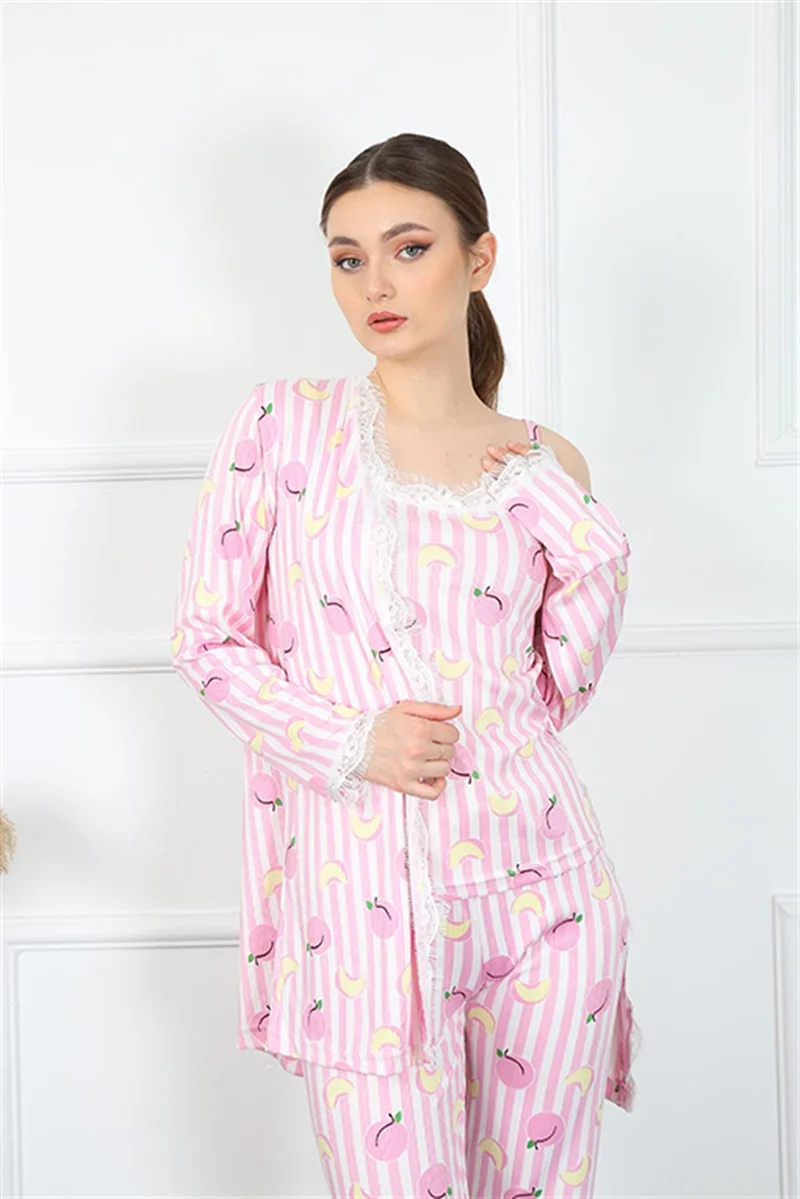 Akbeniz Women's 3-Piece Pink Dressing Gown 16104