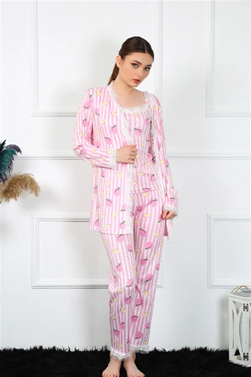 Akbeniz Women's 3-Piece Pink Dressing Gown 16104