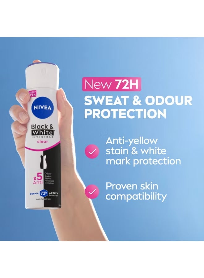 Nivea Black And White Invisible Antiperspirant Deodorant Spray For Women Clear, 72H Active Protection, 5IN1 Anti-Odour Sweat Stains Residues And Irritation Multicolour 150ml - Image 3