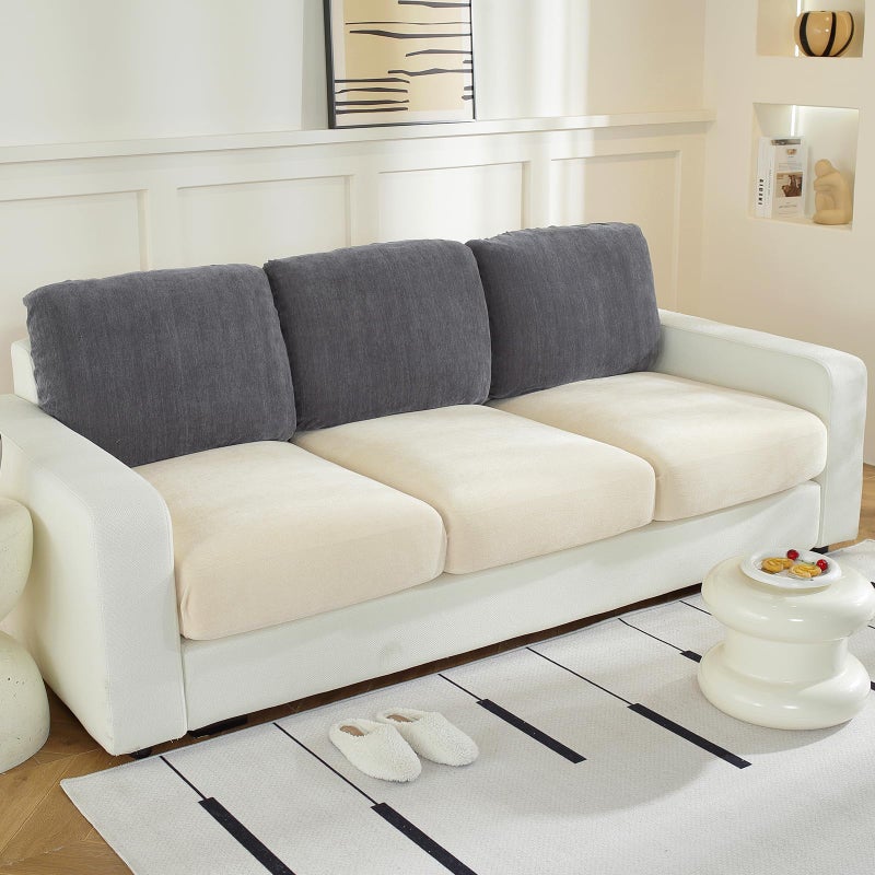 WEYOND Large Backrest Cushion Covers Super Stretch Backrest Covers for 3 Cushion Couch Sofa Couch Back Cushion Covers Featuring with Chenille Yarn Softer Version 3PC Dark Grey