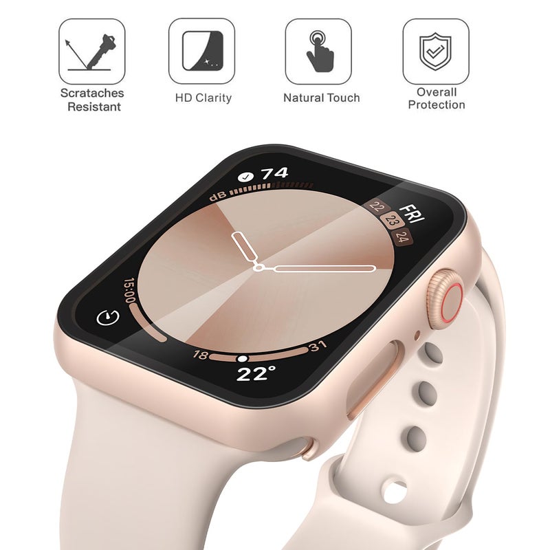 Misxi 2 Pack Tempered Glass Case Compatible for Apple Watch SE 3 (2025) SE 2 SE Series 6 Series 5 Series 4 40mm, Hard PC Screen Protector Protection Ultra-Thin Cover for iWatch, 1 Rose Gold + 1 Transparent - Image 3