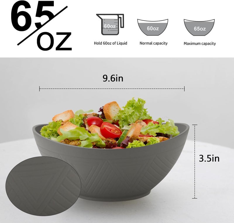 Homienly Wheat Straw Bowls Large Salad Bowls Set of 660 OZ Serving Bowl for Kitchen Camping Party  Unbreakablke Microwave and Dishwasher Safe Big Cereal Bowl Large Soup Bowl  Grey - Image 2