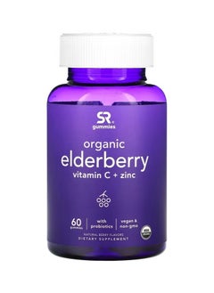 SPORTS RESEARCH Organic Elderberry, Vitamin C + Zinc, Immune Support, Skin Health, and Anti-Aging, Natural Berry Flavors, 60 Gummies  - Image 1