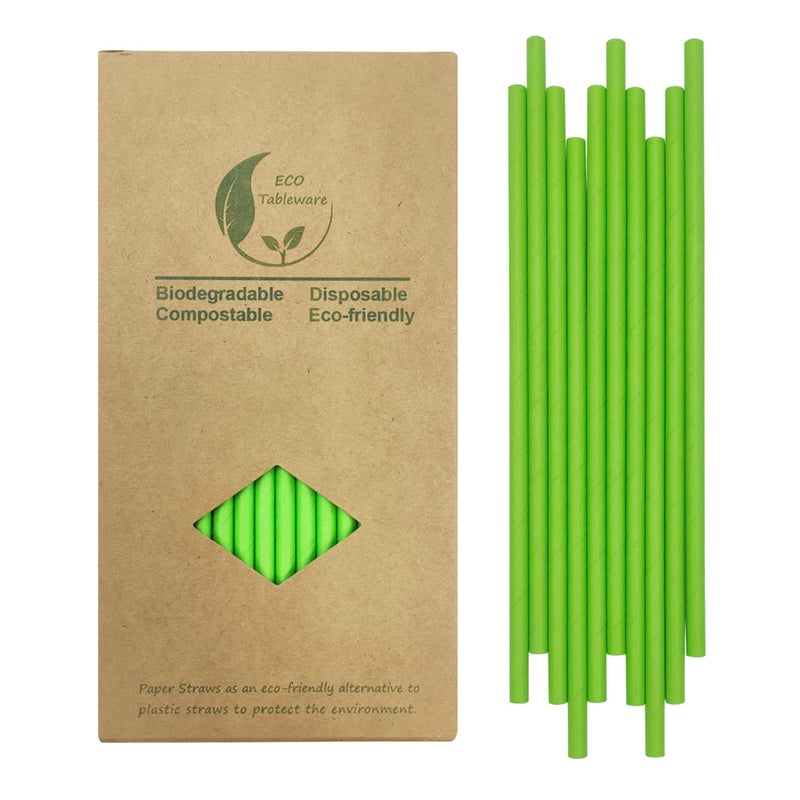 Green Paper Straws 100 Pack Christmas Green Disposable Paper Straws 100 Biodegradable Straws for Drinking Cake Pop Sticks Party Wedding DIY Crafts Supplies