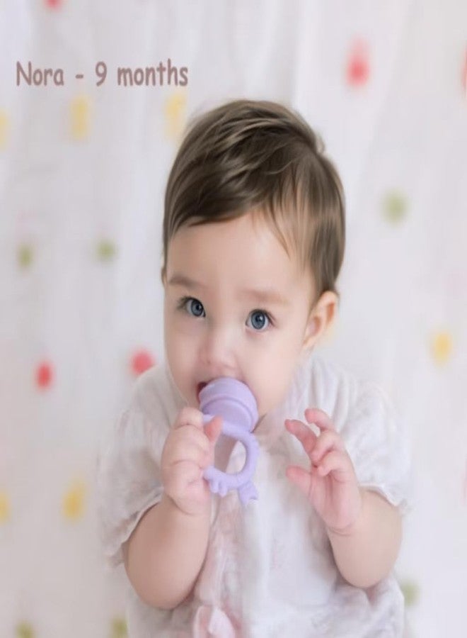 Ginbear Baby Fruit Food Feeder & Popsicle Molds Combo (Set of 2), Silicone Teething Feeders with Freezer Tray for Infants 4 Months+ (Pink/Lilac) - Image 3