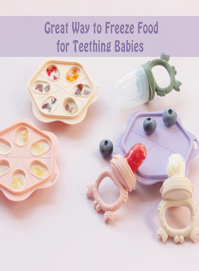 Ginbear Baby Fruit Food Feeder & Popsicle Molds Combo (Set of 2), Silicone Teething Feeders with Freezer Tray for Infants 4 Months+ (Pink/Lilac) - Image 2