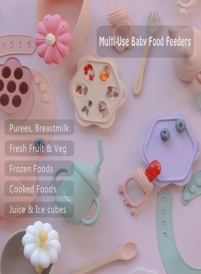 Ginbear Baby Fruit Food Feeder & Popsicle Molds Combo (Set of 2), Silicone Teething Feeders with Freezer Tray for Infants 4 Months+ (Pink/Lilac) - Image 5