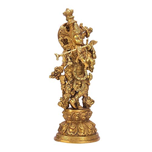 ARTVARKO Big Brass Lord Murli Manohar Krishna Krishan Brass Statue Murti for Temple Puja Gift & Home Décor Height 15 Inches - Image 4
