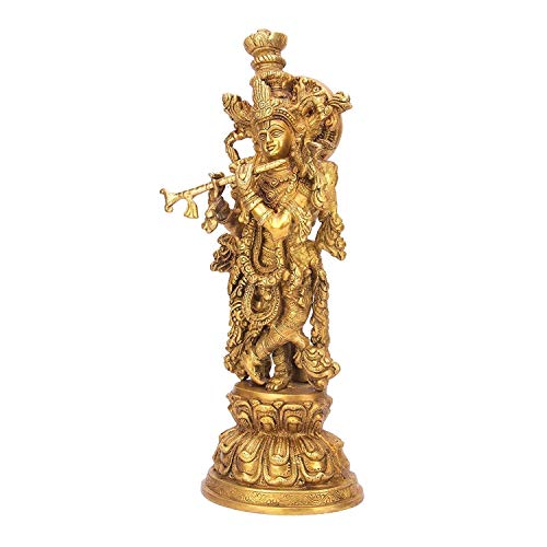 ARTVARKO Big Brass Lord Murli Manohar Krishna Krishan Brass Statue Murti for Temple Puja Gift & Home Décor Height 15 Inches - Image 5