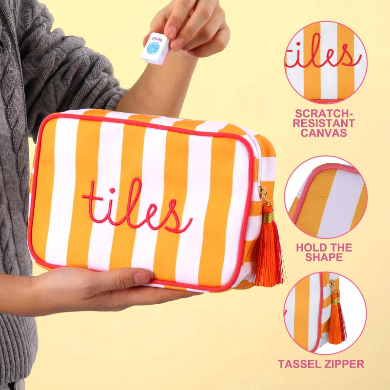 Sanwuta Mahjong Tile Bag with Zipper, Mahjong Storage Pouch Mah Jong Bags for Tiles Board Game Pieces Game Party Travel Gatherings Accessories, 8.46 x 5.51 x 3.54 Inch(Orange,Classic) - Image 3