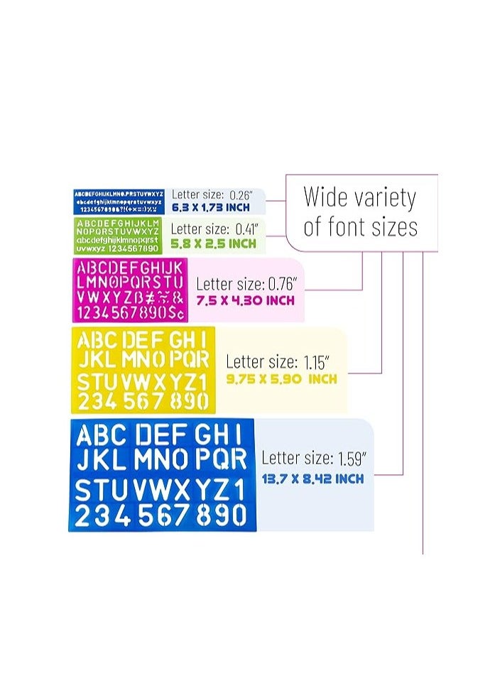 Alphabet Templates, Alphabet Stencils, Pack of 5, Letter Stencils, Template Letters, Stencils Letters and Numbers, Art Stencils, Drawing Tools, Drafting Supplies, Tracing Letters and Numbers
