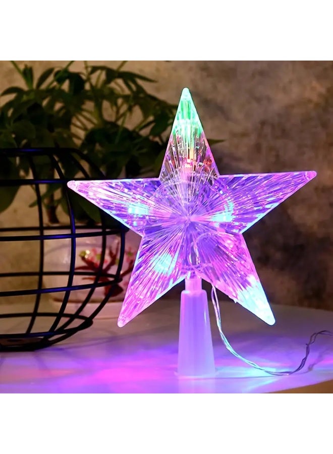 PAMEER 15cm/0.6ft LED Christmas Tree Topper Star with Multicolor Modes, Plug-in/Battery- (Battery Box Included) - Pentagonal/Circular Shade for /Outdoor Holiday Tree Decoration, Durable Plastic - Image 1
