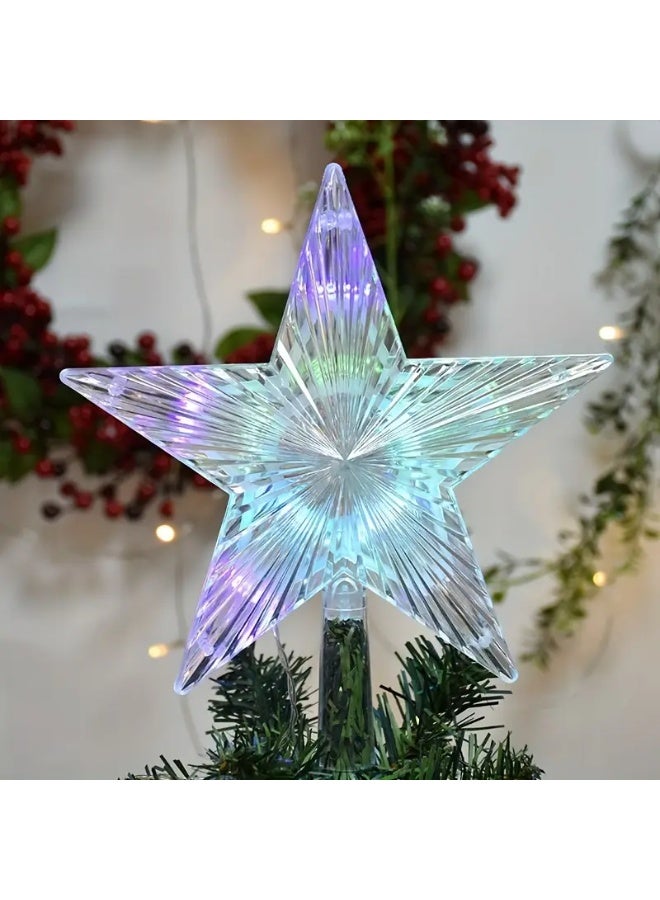 PAMEER 15cm/0.6ft LED Christmas Tree Topper Star with Multicolor Modes, Plug-in/Battery- (Battery Box Included) - Pentagonal/Circular Shade for /Outdoor Holiday Tree Decoration, Durable Plastic - Image 3