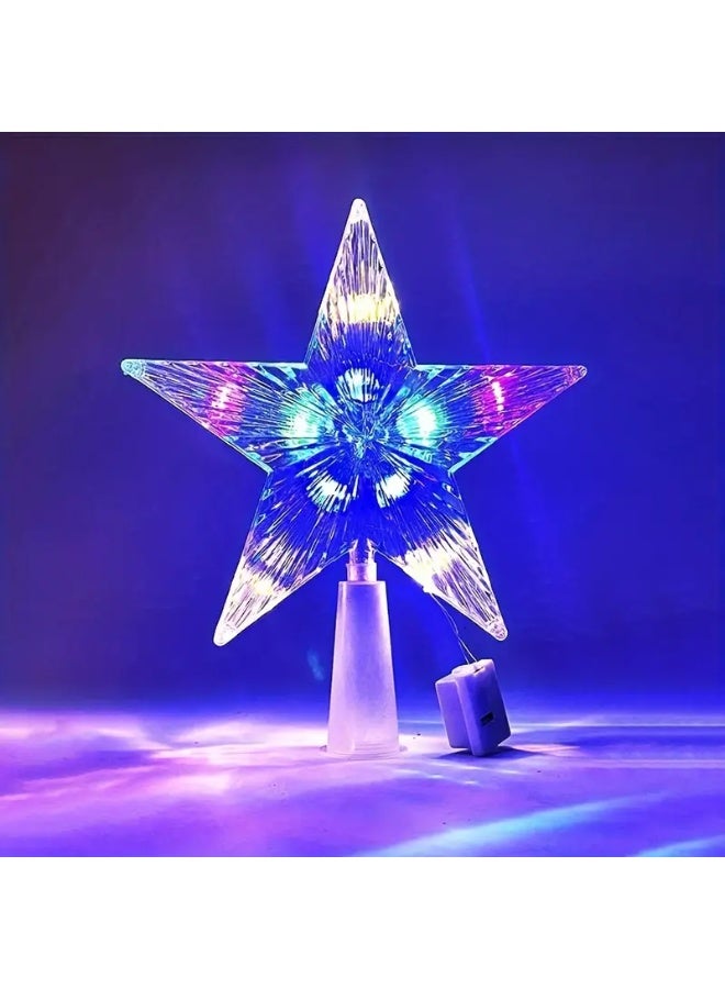 PAMEER 15cm/0.6ft LED Christmas Tree Topper Star with Multicolor Modes, Plug-in/Battery- (Battery Box Included) - Pentagonal/Circular Shade for /Outdoor Holiday Tree Decoration, Durable Plastic - Image 5