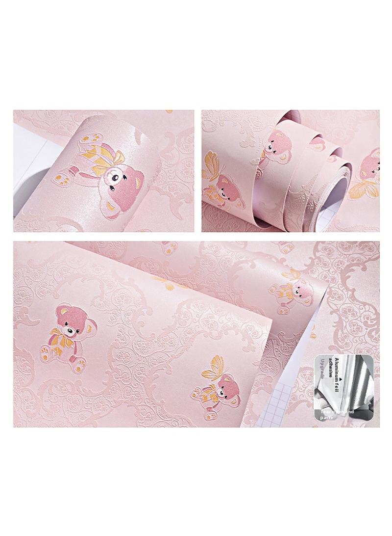 Bluejw Pink Bear Design Thicken Waterproof Self-Adhesive Wallpaper For Kids Room 0.53*9.5 Meters - Image 2