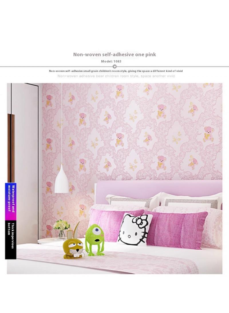 Bluejw Pink Bear Design Thicken Waterproof Self-Adhesive Wallpaper For Kids Room 0.53*9.5 Meters - Image 5