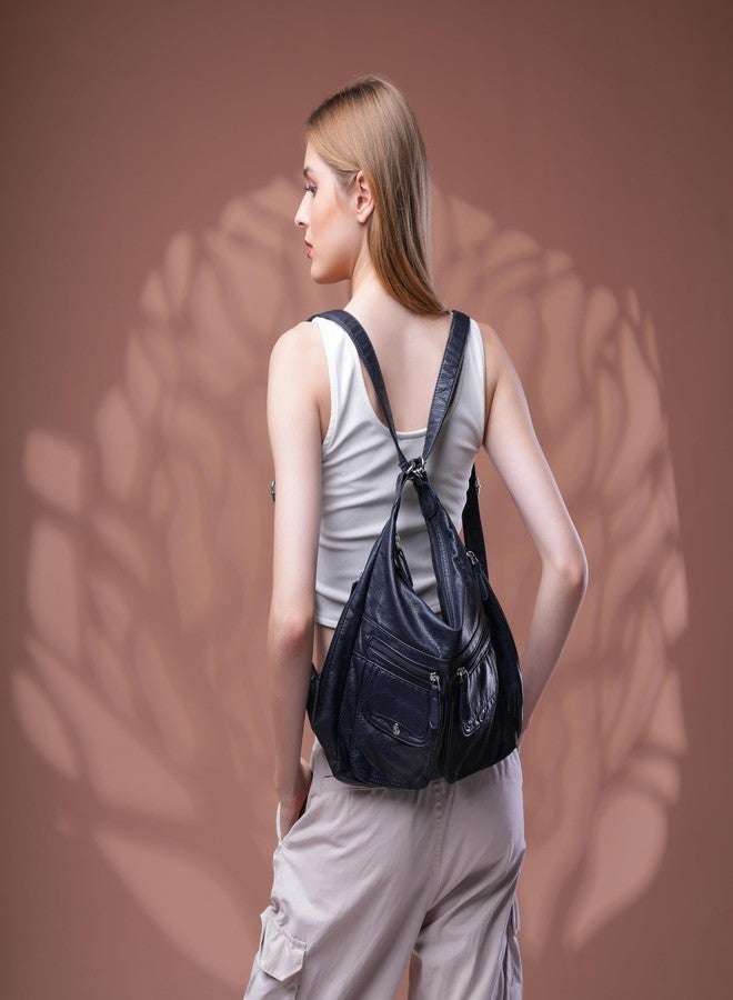 SANTORINI DualMode Handbag Women’s 2-in-1 Convertible Shoulder bag & Backpack | Multi-Pocket Bag with Adjustable Strap, 2 Main Compartments, Front Magnetic Pockets & Side Zipper Pockets (Space Blue) - Image 3