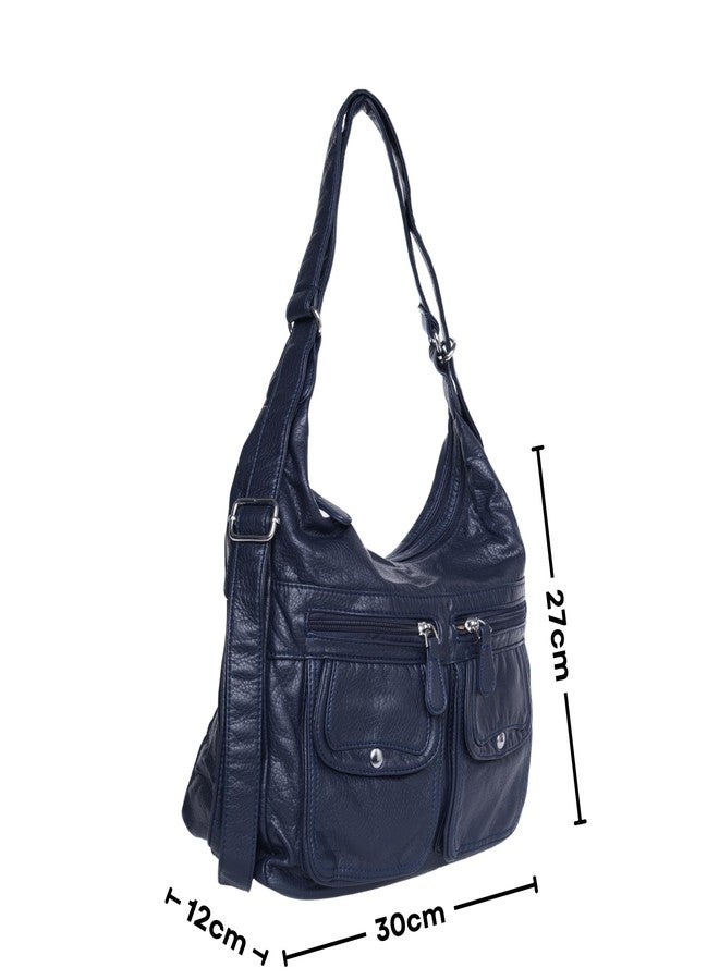 SANTORINI DualMode Handbag Women’s 2-in-1 Convertible Shoulder bag & Backpack | Multi-Pocket Bag with Adjustable Strap, 2 Main Compartments, Front Magnetic Pockets & Side Zipper Pockets (Space Blue) - Image 4