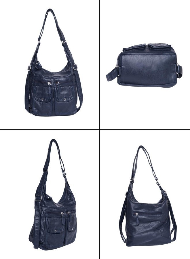 SANTORINI DualMode Handbag Women’s 2-in-1 Convertible Shoulder bag & Backpack | Multi-Pocket Bag with Adjustable Strap, 2 Main Compartments, Front Magnetic Pockets & Side Zipper Pockets (Space Blue) - Image 5