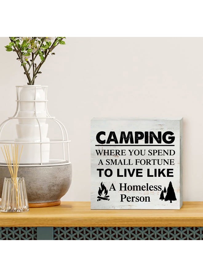 Yigaue Camping Where You Spend a Small Fortune Camping Wooden Box Sign Desk Decor 5 x 5 Inch Travel Trailer Camper Box Sign Wood Block Sign Rustic Decor - Image 4