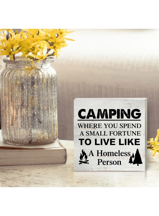 Yigaue Camping Where You Spend a Small Fortune Camping Wooden Box Sign Desk Decor 5 x 5 Inch Travel Trailer Camper Box Sign Wood Block Sign Rustic Decor - Image 5