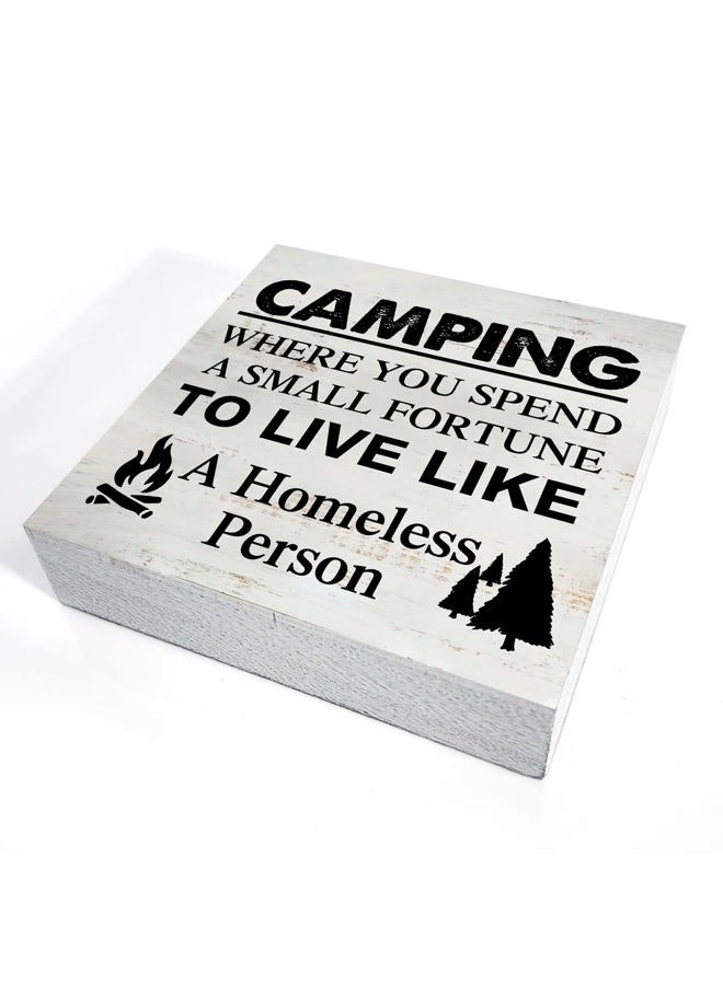 Yigaue Camping Where You Spend a Small Fortune Camping Wooden Box Sign Desk Decor 5 x 5 Inch Travel Trailer Camper Box Sign Wood Block Sign Rustic Decor - Image 3