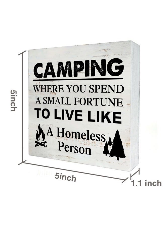 Yigaue Camping Where You Spend a Small Fortune Camping Wooden Box Sign Desk Decor 5 x 5 Inch Travel Trailer Camper Box Sign Wood Block Sign Rustic Decor - Image 2
