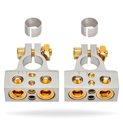 InstallGear 0/4/8 or 10 Gauge Battery Terminals with Shims - Positive and Negative - for Battery Pack, Car Battery Terminal, Battery Terminal Connectors, 0 Gauge, 4 Gauge, 8 Gauge, and 10 Gauge Wires - Image 1