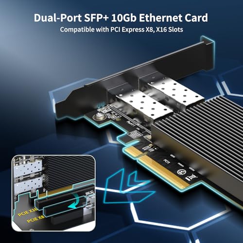 GigaPlus 10Gb Ethernet Card with 82599ES (X520-DA2) Controller, GiGaPlus 10GB PCI-E Network Card Adapter, Dual LAN SFP+ Ports, Supports Windows/Windows Server/VMware Functions for 10Gbe Networking NAS - Image 3