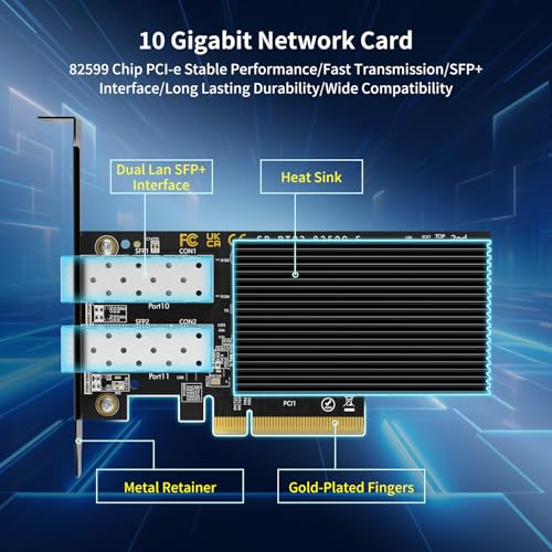 GigaPlus 10Gb Ethernet Card with 82599ES (X520-DA2) Controller, GiGaPlus 10GB PCI-E Network Card Adapter, Dual LAN SFP+ Ports, Supports Windows/Windows Server/VMware Functions for 10Gbe Networking NAS - Image 4