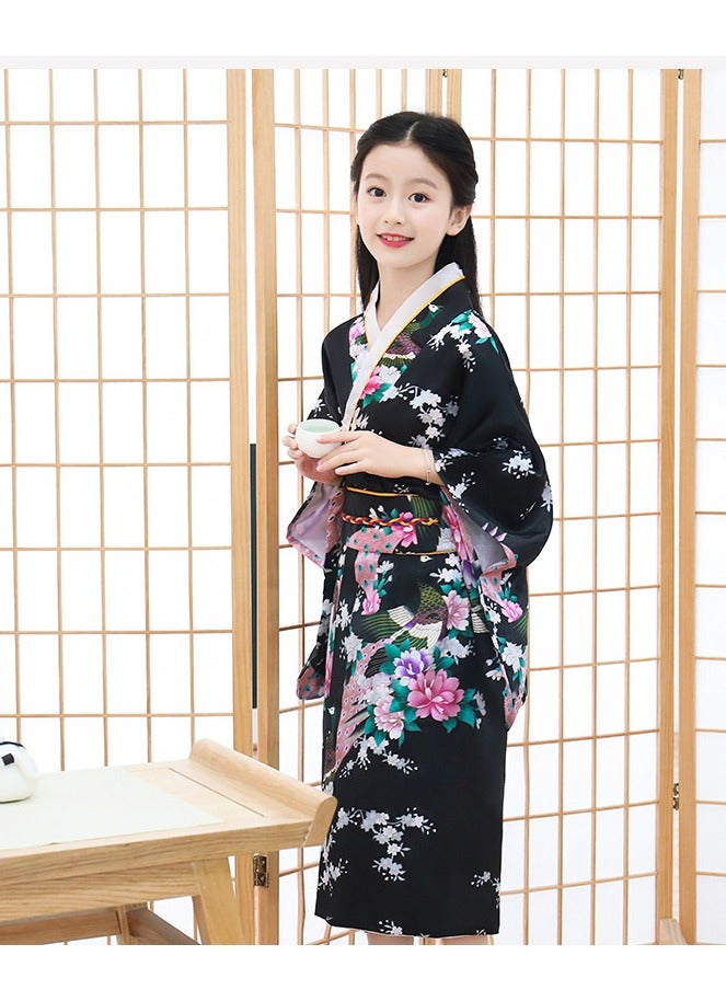 Japanese Traditional Costume Girl Deluxe Blossom Kimono Yukata Robe with Belt  For Kids - Image 1