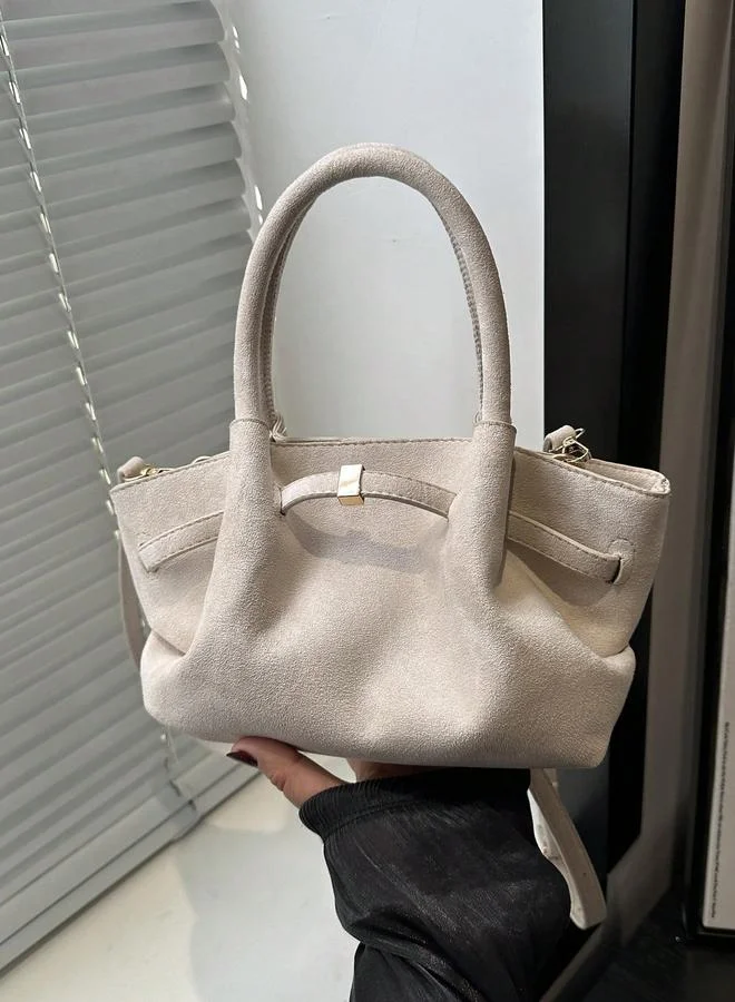 Take Two Beige Suede Shoulder Bag