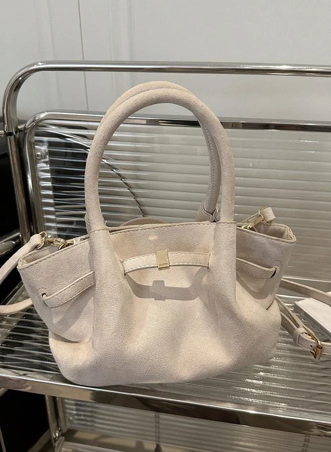 Take Two Beige Suede Shoulder Bag