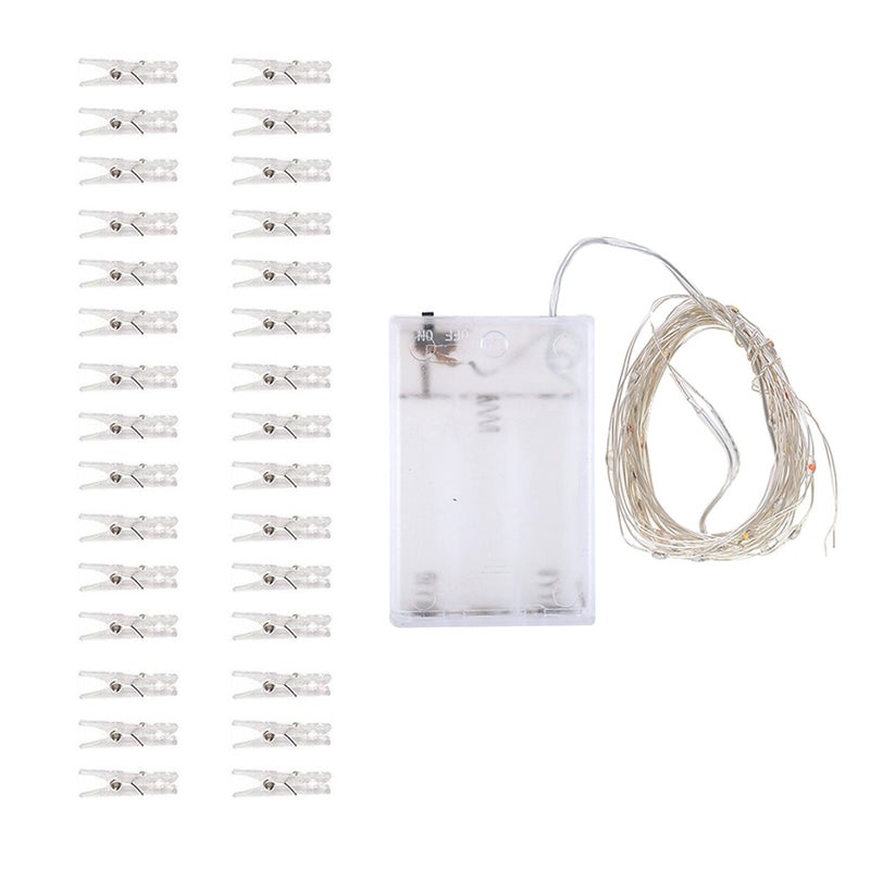 3.0M 30 Lights String Light + 30 Wood Clips DIY Photo Clip Fairy Light Room Decoration - Image 1