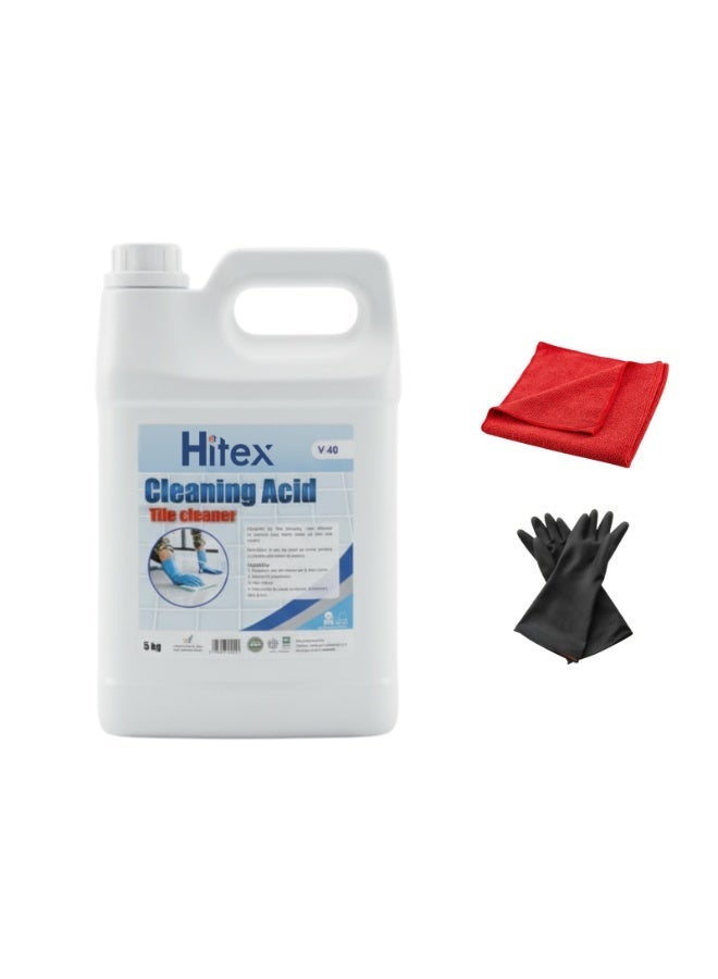 هيتكس منظف ​​بلاط ٥ كجم - مزيل قوي للصدأ والبقع والترسبات | يزيل الجير وتراكمات الماء وبقع القهوة والشاي والزيوت | محلول تنظيف عميق للبلاط والأرضيات والحمامات باستخدام القفازات وقطعة قماش - Image 1