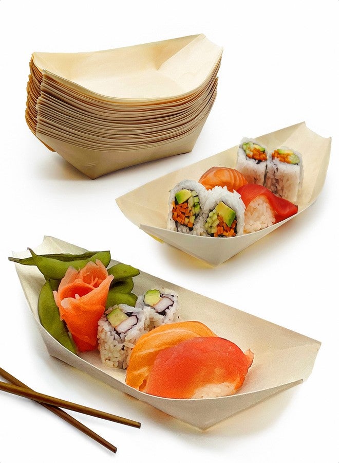 Avant Grub 25 Pk Extra Large 10" Biodegradable Sushi Boats. 100% Disposable Appetizer Plates. Compostable Natural Wood Food Trays. Sturdy Poplar Serving Dish. Eco-Friendly Bamboo Sushi and Sashimi Party Kit. - Image 1
