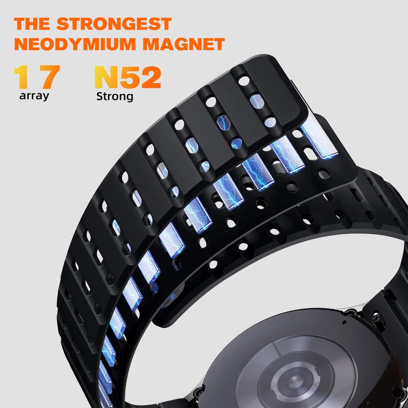 Bandletic Magnetic Silicone Band Compatible with Samsung Galaxy Watch 7 6 5 4 FE 40mm 44mm/for Galaxy Watch 6 4 Classic 43mm 47mm 42mm 46mm/Watch 5 Pro 45mm, 20mm No Gap Strap for Men Women, Black - Image 3