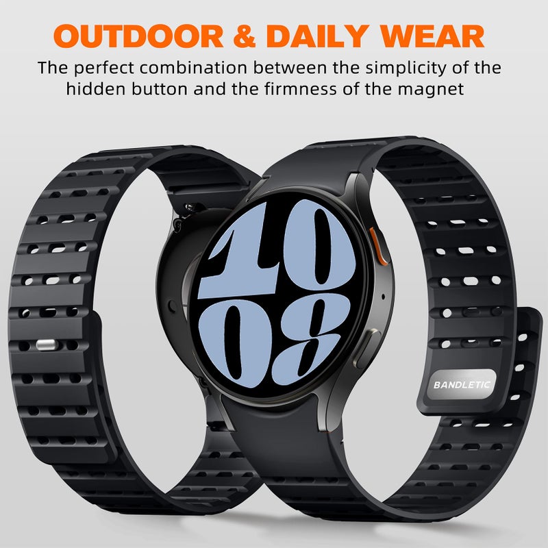 Bandletic Magnetic Silicone Band Compatible with Samsung Galaxy Watch 7 6 5 4 FE 40mm 44mm/for Galaxy Watch 6 4 Classic 43mm 47mm 42mm 46mm/Watch 5 Pro 45mm, 20mm No Gap Strap for Men Women, Black - Image 4