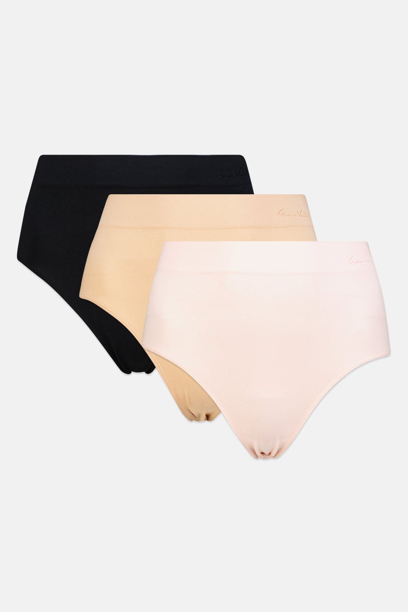 Gloria Vanderbilt Women 3 Pieces Plus Size Brand Logo Seamless Brief, Multicolor - Image 1