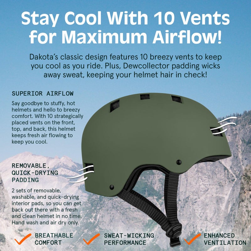 Retrospec Dakota Bicycle / Skateboard Helmet for Adults - Commuter, Bike, Skate, Scooter, Longboard & Incline Skating - Highly Protective & Premium Ventilation- Large -Matte Forest - Image 4