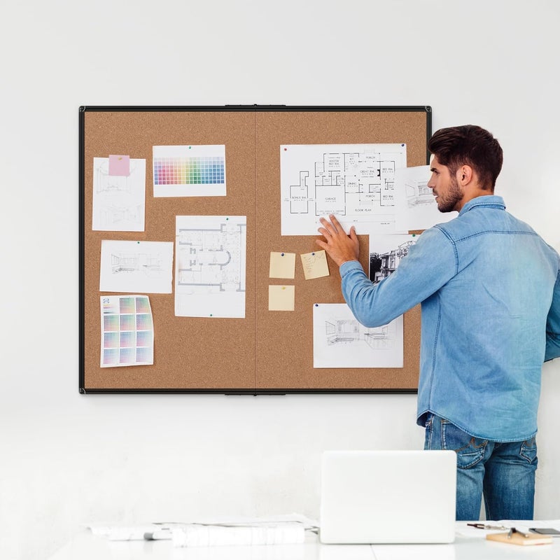 Board2by Extra Large Cork Bulletin Board 48" X 48", Foldable Notice Pin Board for Wall, Black Aluminum Framed 4'x4' Corkboard, Wall Mounted Noticeboard with 36 Push Pins for School, Home & Office - Image 2