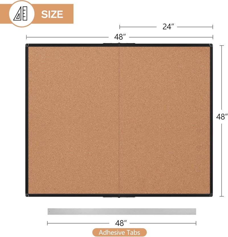 Board2by Extra Large Cork Bulletin Board 48" X 48", Foldable Notice Pin Board for Wall, Black Aluminum Framed 4'x4' Corkboard, Wall Mounted Noticeboard with 36 Push Pins for School, Home & Office - Image 3