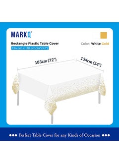 MARKQ Disposable Dot Table Cover For Bridal Shower, Wedding Birthday And Party Decorations - White/Gold  - Image 3