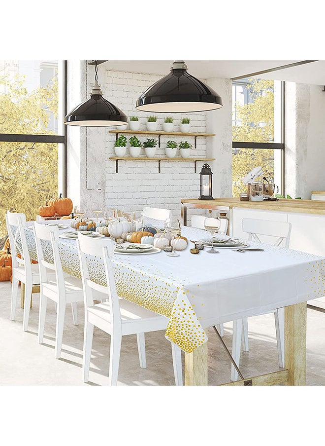 MARKQ Disposable Dot Table Cover For Bridal Shower, Wedding Birthday And Party Decorations - White/Gold  - Image 2