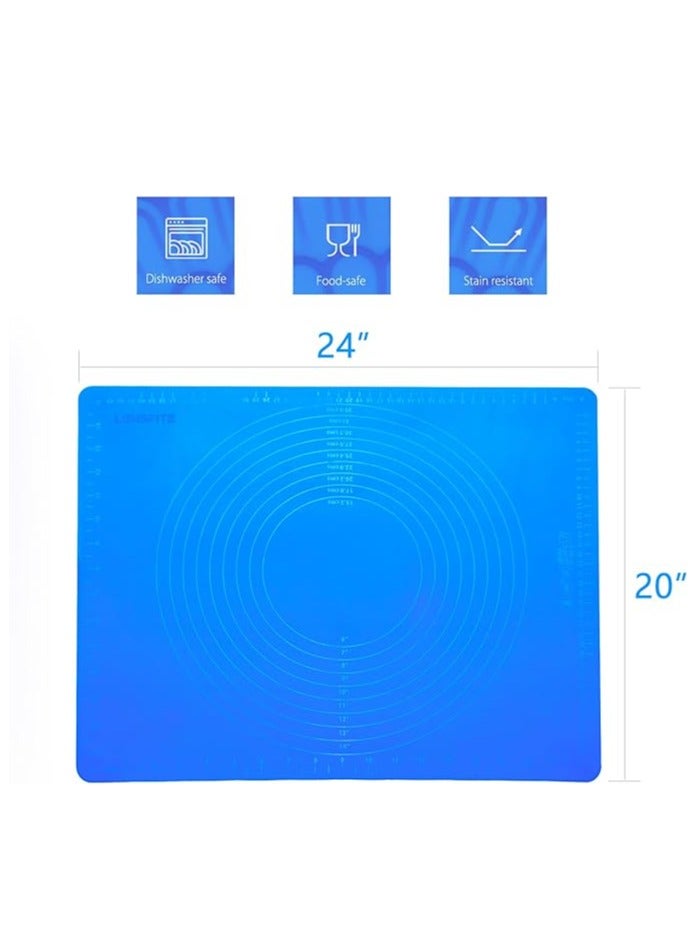 حصيرة خبز من السيليكون مقاس 24 × 20 انش، حصيرة معجنات كبيرة جدا مع قياسات - حصيرة طاولة قابلة لاعادة الاستخدام من الدرجة الغذائية، حصيرة لف العجين، بطانة فرن، حصيرة قشرة فطيرة لصنع البسكويت - ازرق  - Image 1